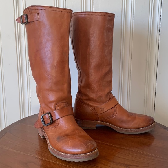 Frye Shoes - Frye Saddle Boots with Buckle Size 7.5 Cognac